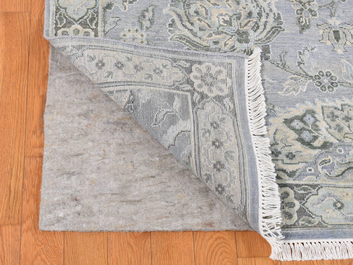 9'0" x 12'0" New Hand Knotted Grey Wool & Silk Rectangle Oriental Rug - MOA10287065