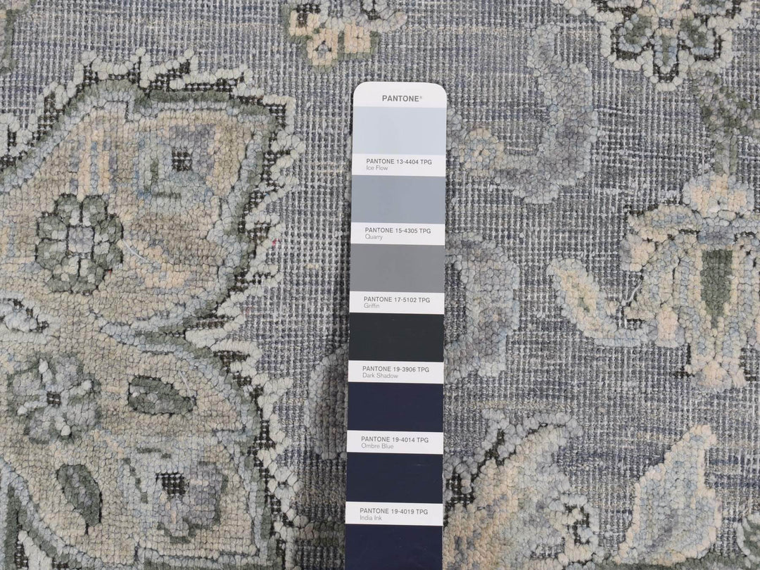 9'0" x 12'0" New Hand Knotted Grey Wool & Silk Rectangle Oriental Rug - MOA10287065