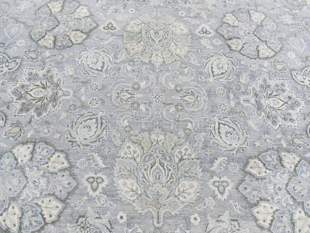 9'0" x 12'0" New Hand Knotted Grey Wool & Silk Rectangle Oriental Rug - MOA10287065