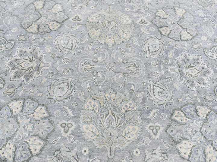 9'0" x 12'0" New Hand Knotted Grey Wool & Silk Rectangle Oriental Rug - MOA10287065