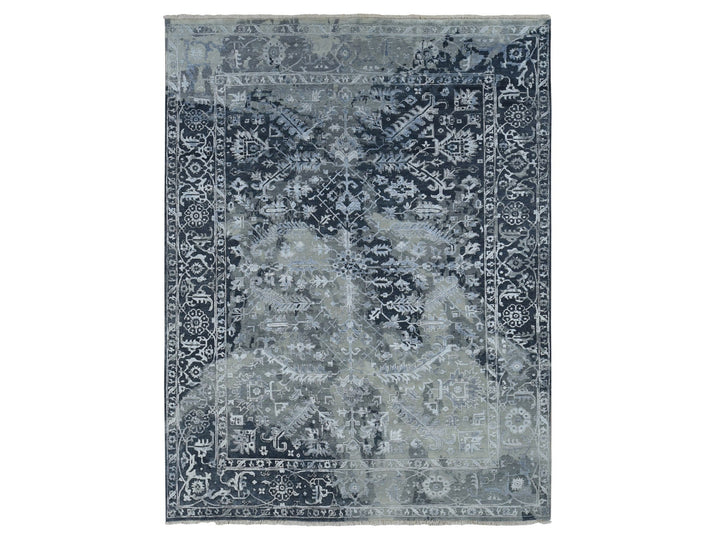 9'0" x 11'10" New Hand Knotted Grey Wool & Silk Rectangle Oriental Rug - MOA10287068