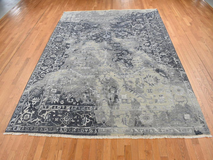 9'0" x 11'10" New Hand Knotted Grey Wool & Silk Rectangle Oriental Rug - MOA10287068