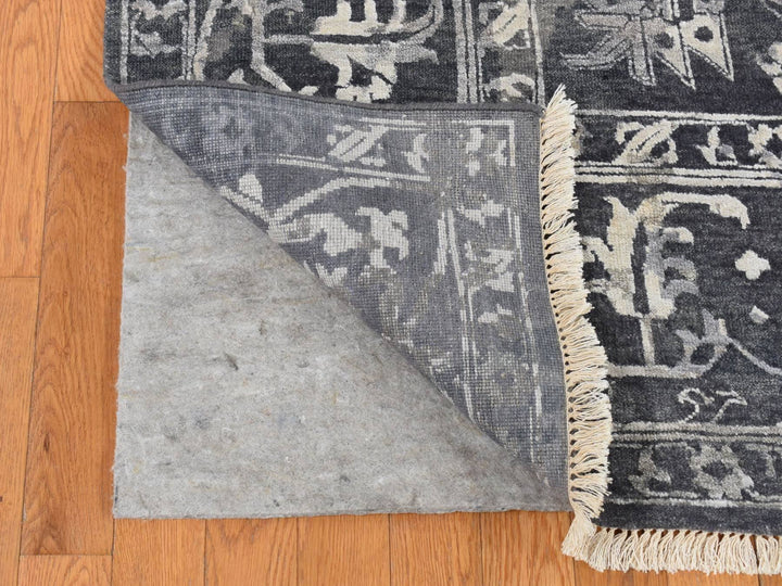 9'0" x 11'10" New Hand Knotted Grey Wool & Silk Rectangle Oriental Rug - MOA10287068