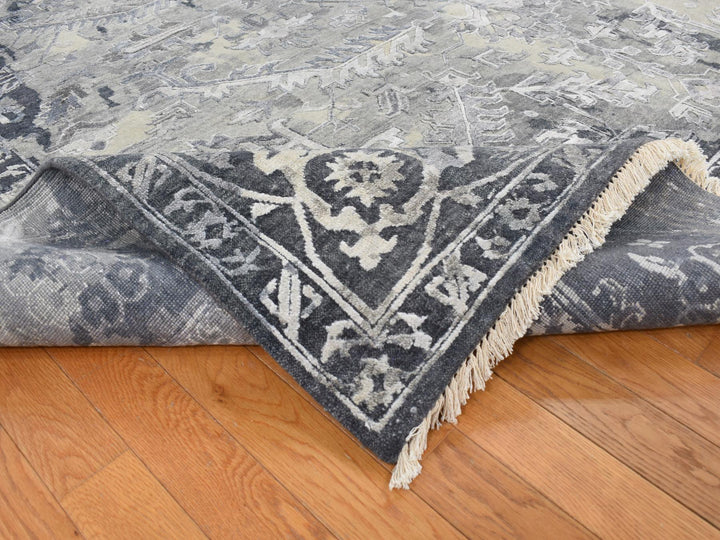 9'0" x 11'10" New Hand Knotted Grey Wool & Silk Rectangle Oriental Rug - MOA10287068