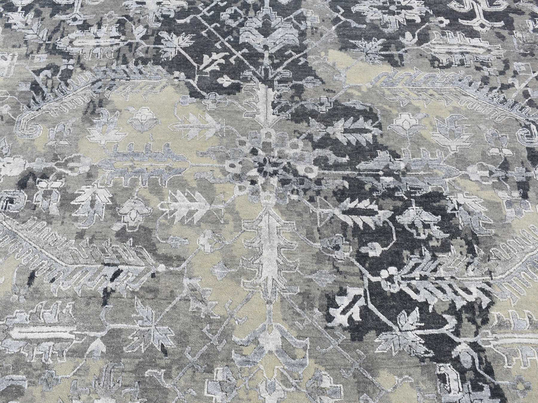 9'0" x 11'10" New Hand Knotted Grey Wool & Silk Rectangle Oriental Rug - MOA10287068