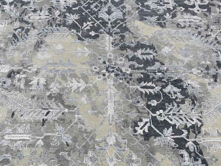 9'0" x 11'10" New Hand Knotted Grey Wool & Silk Rectangle Oriental Rug - MOA10287068