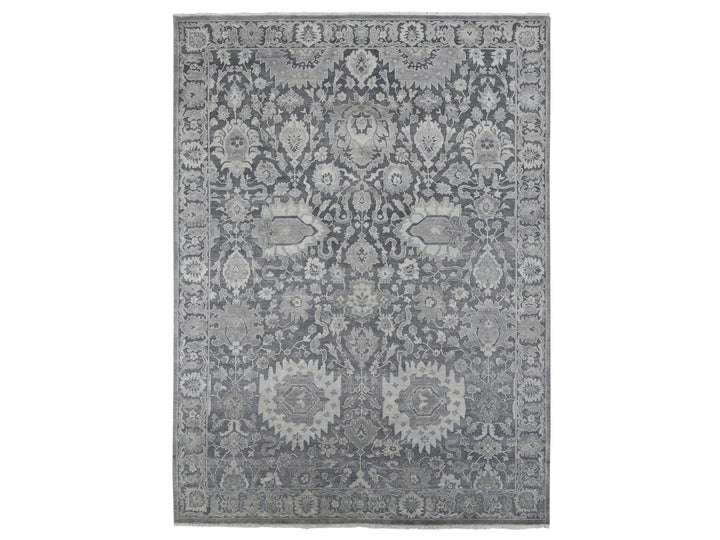 9'0" x 12'4" New Hand Knotted Grey Wool & Silk Rectangle Oriental Rug - MOA10287070