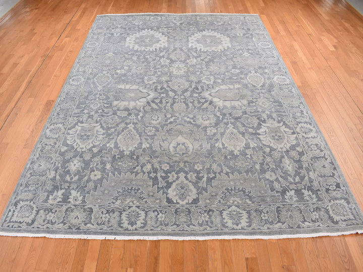 9'0" x 12'4" New Hand Knotted Grey Wool & Silk Rectangle Oriental Rug - MOA10287070