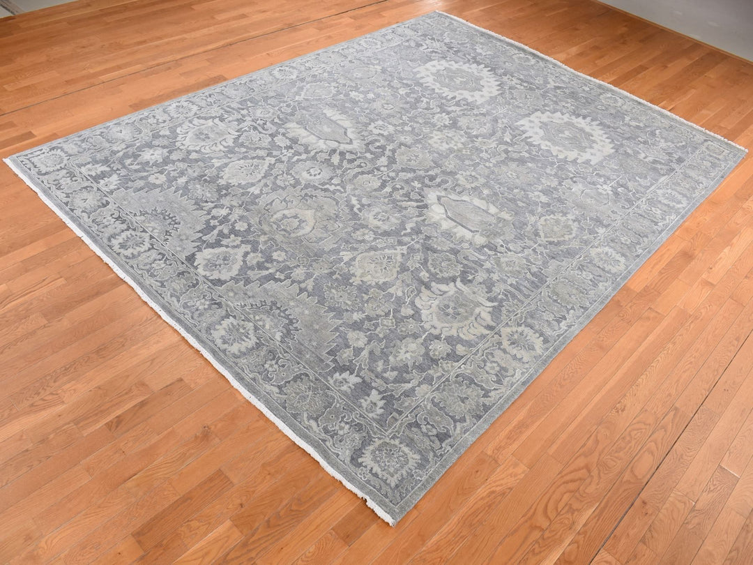 9'0" x 12'4" New Hand Knotted Grey Wool & Silk Rectangle Oriental Rug - MOA10287070