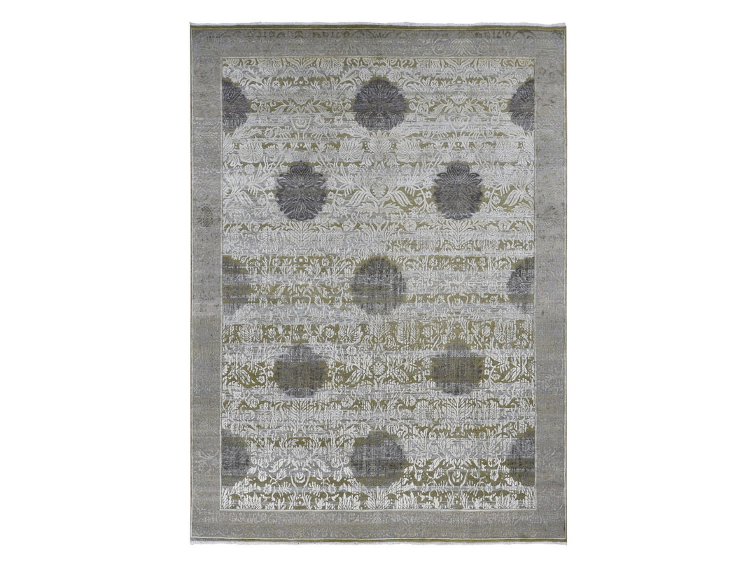 8'9" x 12'1" New Hand Knotted Green Wool & Silk Rectangle Oriental Rug - MOA10287071
