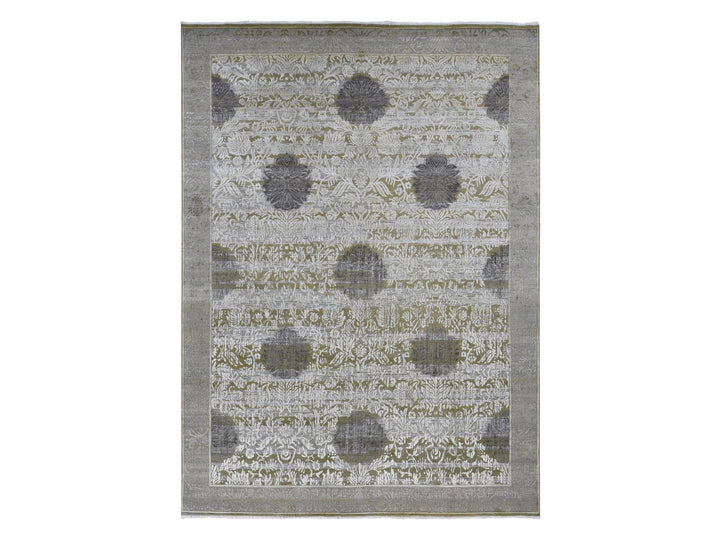 8'9" x 12'1" New Hand Knotted Green Wool & Silk Rectangle Oriental Rug - MOA10287071