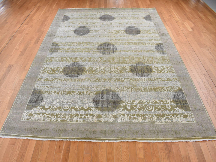 8'9" x 12'1" New Hand Knotted Green Wool & Silk Rectangle Oriental Rug - MOA10287071