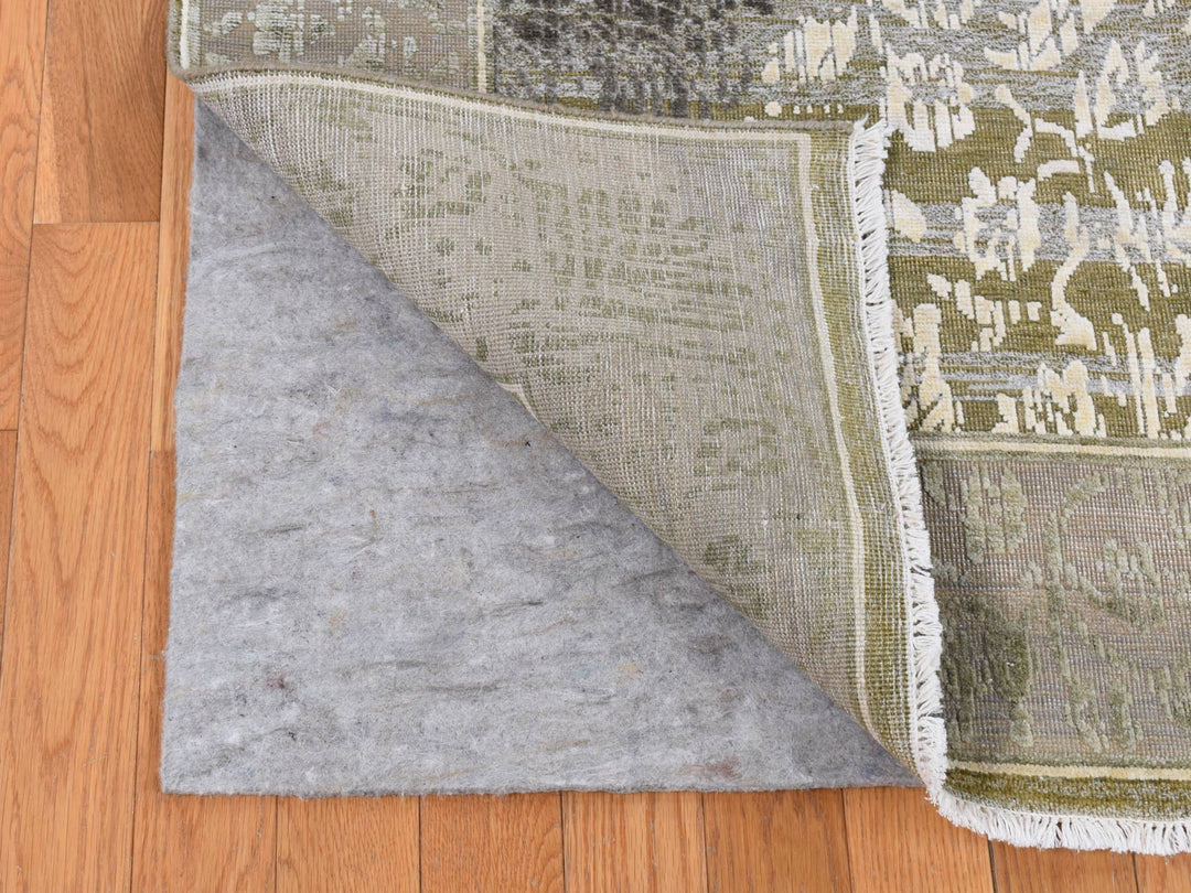 8'9" x 12'1" New Hand Knotted Green Wool & Silk Rectangle Oriental Rug - MOA10287071