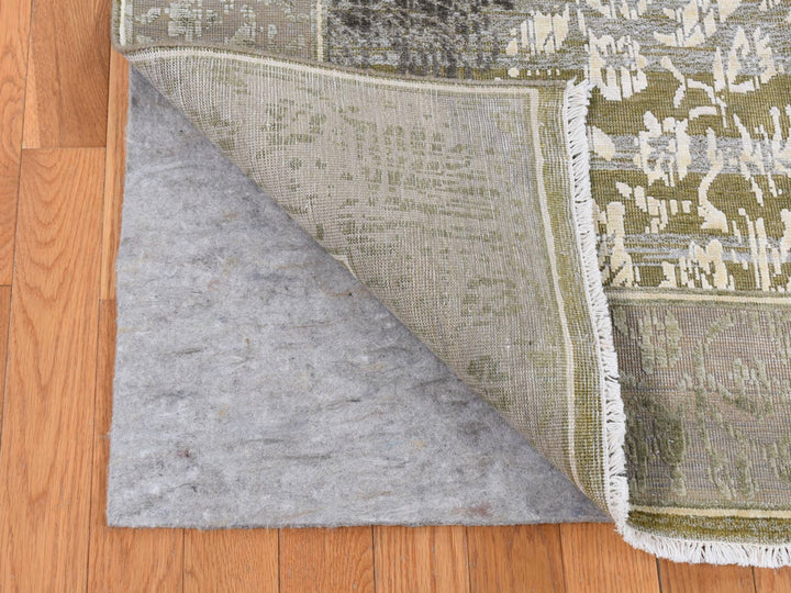 8'9" x 12'1" New Hand Knotted Green Wool & Silk Rectangle Oriental Rug - MOA10287071
