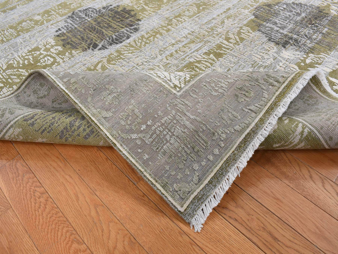 8'9" x 12'1" New Hand Knotted Green Wool & Silk Rectangle Oriental Rug - MOA10287071