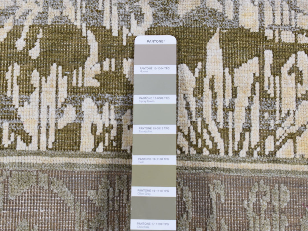 8'9" x 12'1" New Hand Knotted Green Wool & Silk Rectangle Oriental Rug - MOA10287071