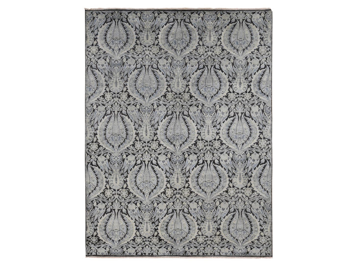 9'0" x 12'2" New Hand Knotted Grey Wool & Silk Rectangle Oriental Rug - MOA10287072