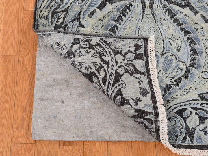 9'0" x 12'2" New Hand Knotted Grey Wool & Silk Rectangle Oriental Rug - MOA10287072
