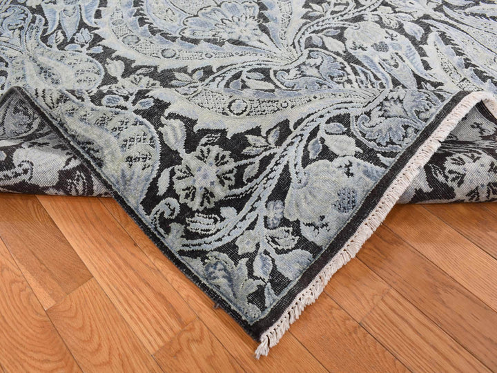 9'0" x 12'2" New Hand Knotted Grey Wool & Silk Rectangle Oriental Rug - MOA10287072