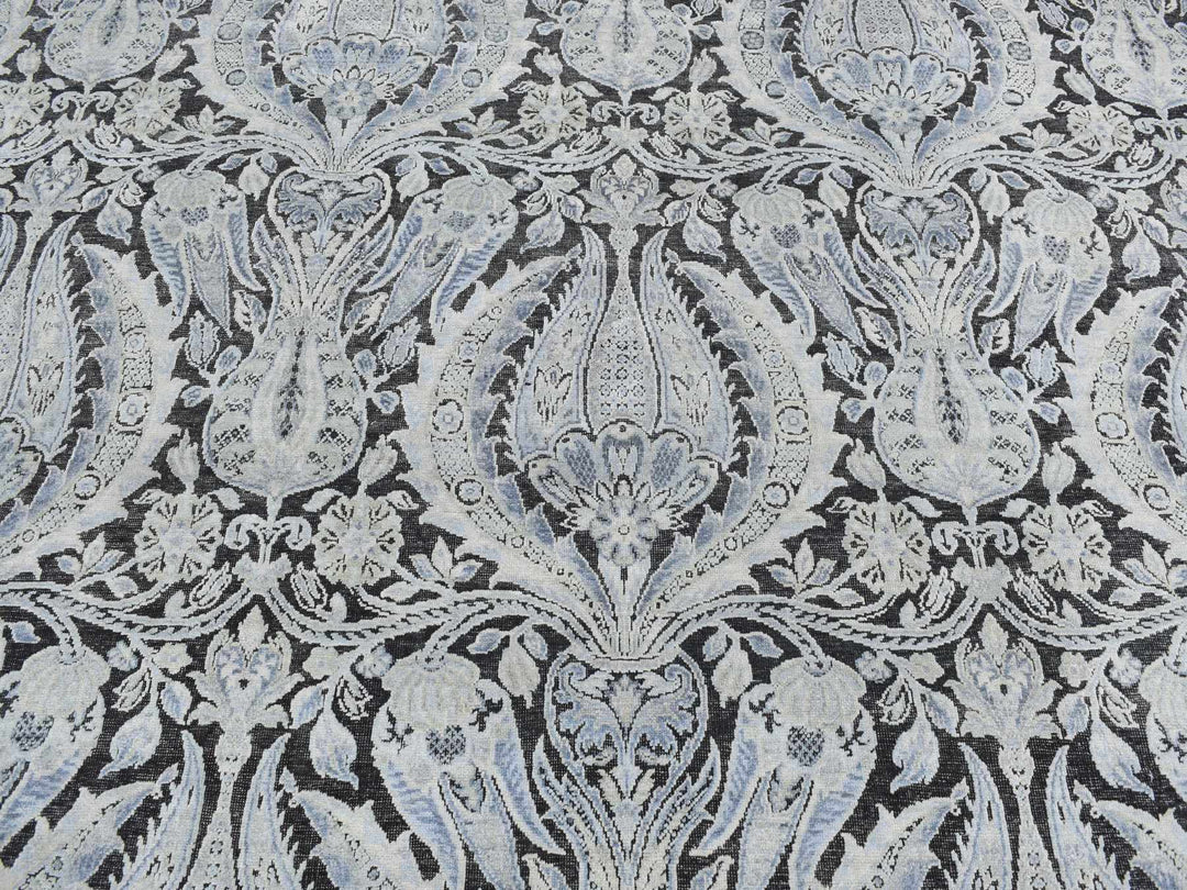 9'0" x 12'2" New Hand Knotted Grey Wool & Silk Rectangle Oriental Rug - MOA10287072