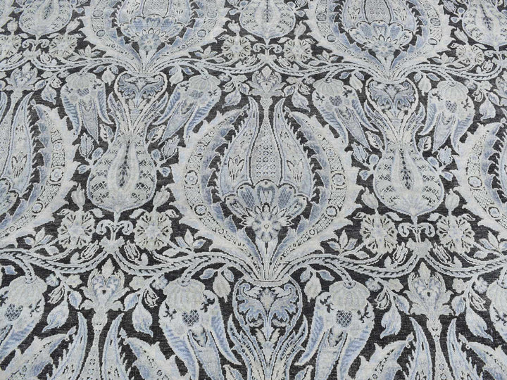9'0" x 12'2" New Hand Knotted Grey Wool & Silk Rectangle Oriental Rug - MOA10287072