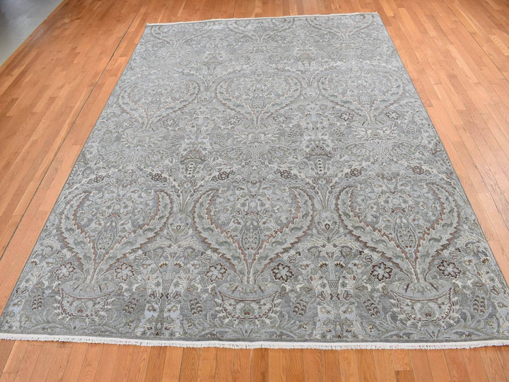 9'0" x 12'2" New Hand Knotted Grey Wool Rectangle Oriental Rug - MOA10287073