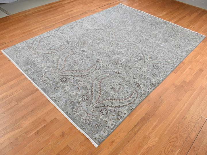 9'0" x 12'2" New Hand Knotted Grey Wool Rectangle Oriental Rug - MOA10287073
