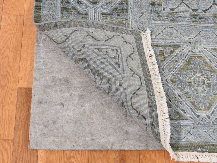 9'0" x 11'7" New Hand Knotted Grey Wool & Silk Rectangle Oriental Rug - MOA10287075