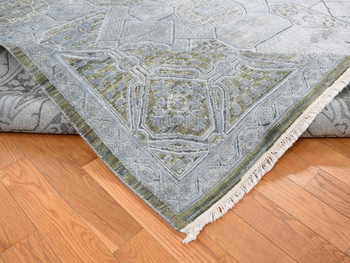 9'0" x 11'7" New Hand Knotted Grey Wool & Silk Rectangle Oriental Rug - MOA10287075