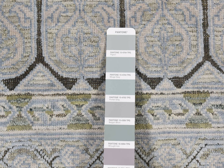 9'0" x 11'7" New Hand Knotted Grey Wool & Silk Rectangle Oriental Rug - MOA10287075