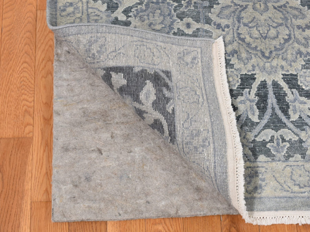 9'0" x 11'8" New Hand Knotted Grey Wool & Silk Rectangle Oriental Rug - MOA10287076