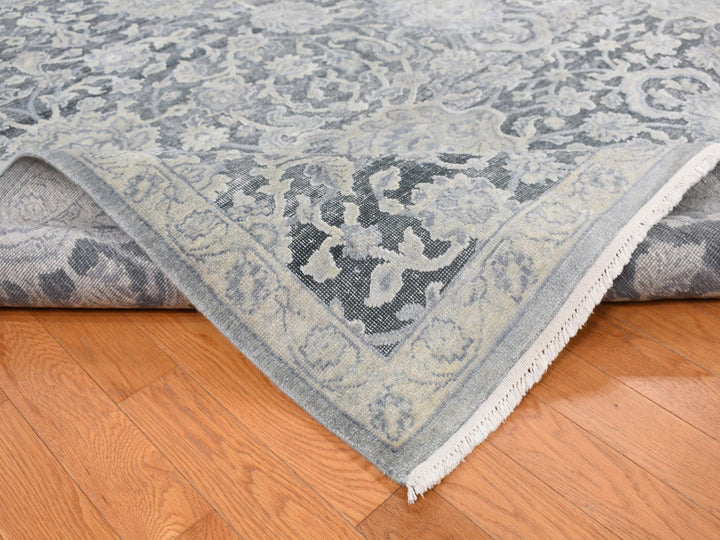 9'0" x 11'8" New Hand Knotted Grey Wool & Silk Rectangle Oriental Rug - MOA10287076