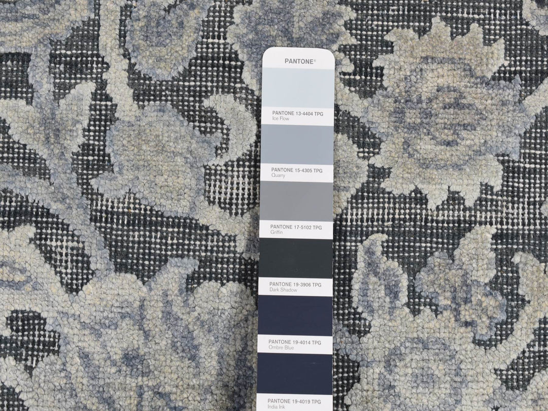 9'0" x 11'8" New Hand Knotted Grey Wool & Silk Rectangle Oriental Rug - MOA10287076