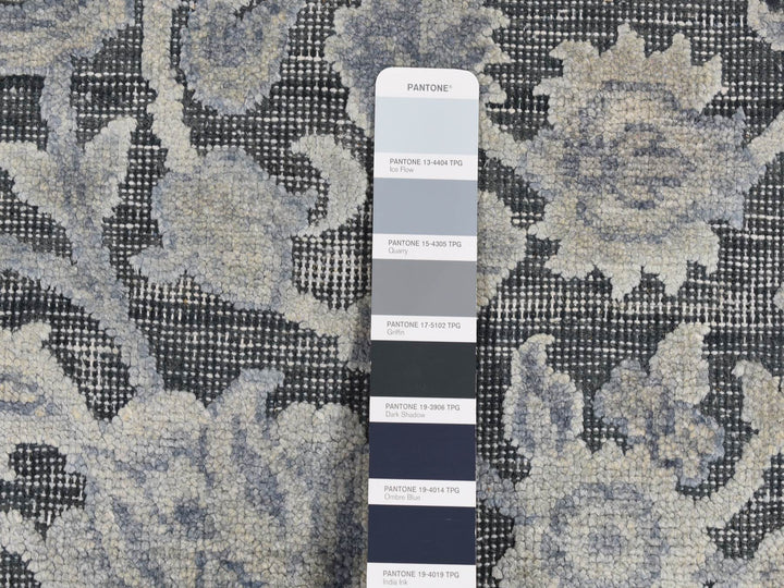 9'0" x 11'8" New Hand Knotted Grey Wool & Silk Rectangle Oriental Rug - MOA10287076