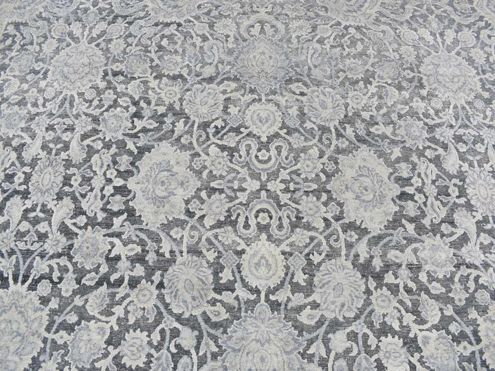 9'0" x 11'8" New Hand Knotted Grey Wool & Silk Rectangle Oriental Rug - MOA10287076