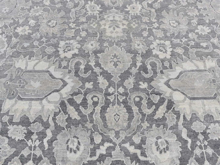 9'0" x 11'10" New Hand Knotted Grey Wool & Silk Rectangle Oriental Rug - MOA10287078