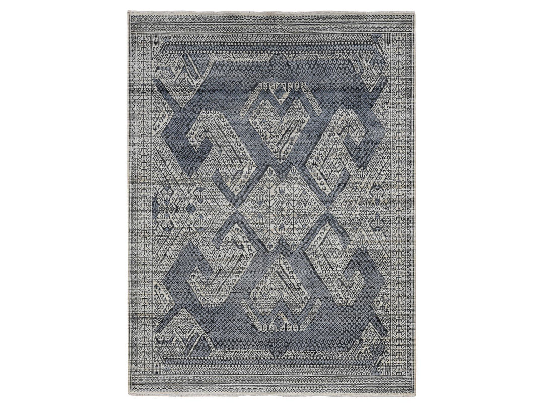 9'0" x 12'3" New Hand Knotted Ivory Wool & Silk Rectangle Oriental Rug - MOA10287079