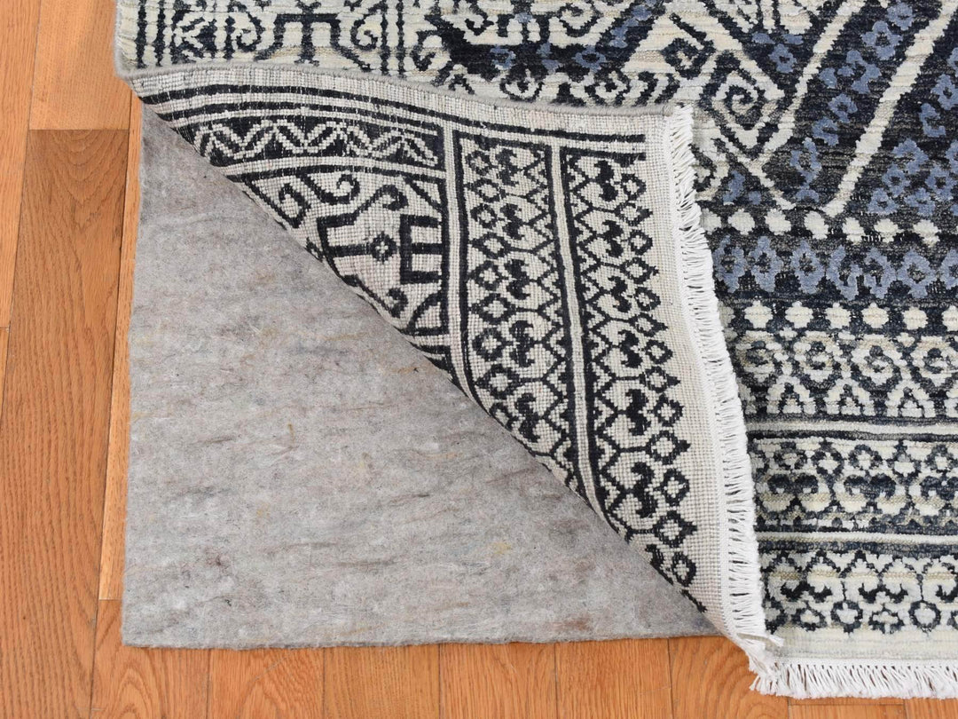 9'0" x 12'3" New Hand Knotted Ivory Wool & Silk Rectangle Oriental Rug - MOA10287079