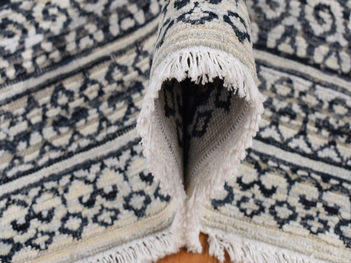 9'0" x 12'3" New Hand Knotted Ivory Wool & Silk Rectangle Oriental Rug - MOA10287079