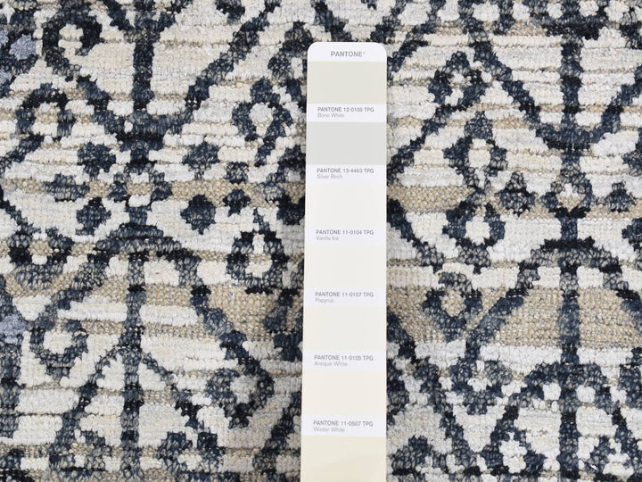 9'0" x 12'3" New Hand Knotted Ivory Wool & Silk Rectangle Oriental Rug - MOA10287079