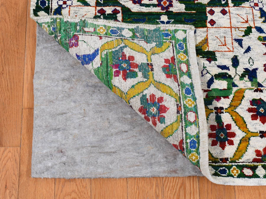 9'0" x 12'1" New Hand Knotted Ivory Wool & Sari Silk Rectangle Oriental Rug - MOA10287080