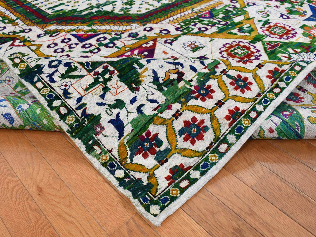9'0" x 12'1" New Hand Knotted Ivory Wool & Sari Silk Rectangle Oriental Rug - MOA10287080