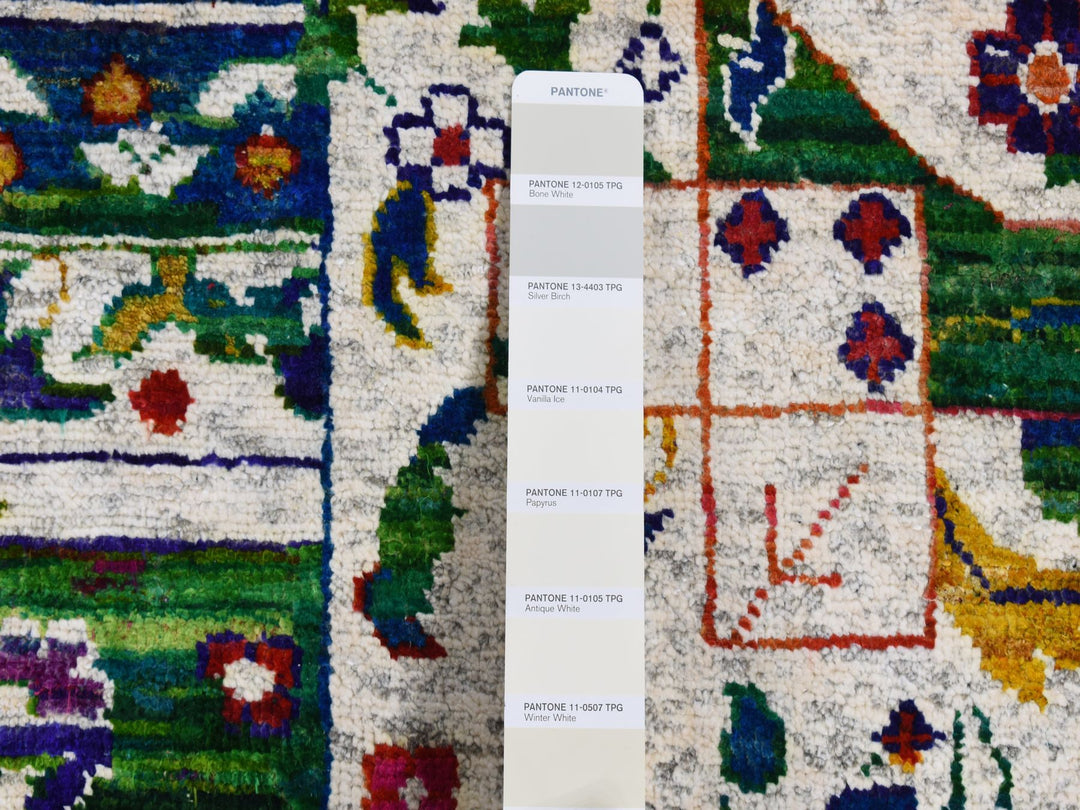 9'0" x 12'1" New Hand Knotted Ivory Wool & Sari Silk Rectangle Oriental Rug - MOA10287080