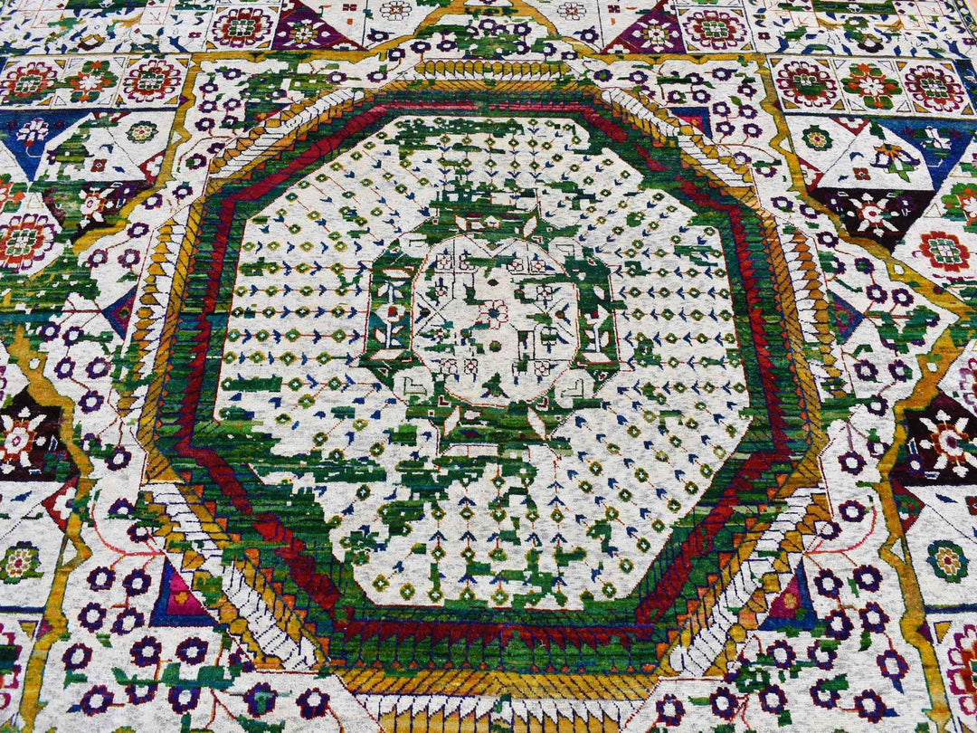 9'0" x 12'1" New Hand Knotted Ivory Wool & Sari Silk Rectangle Oriental Rug - MOA10287080