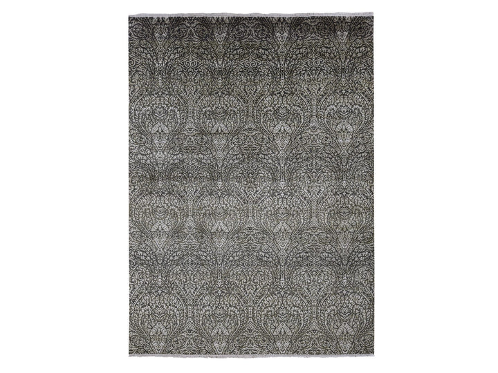 8'8" x 12'3" New Hand Knotted Grey Wool & Silk Rectangle Oriental Rug - MOA10287081