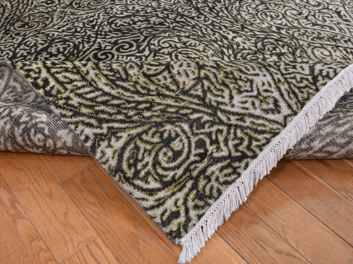 8'8" x 12'3" New Hand Knotted Grey Wool & Silk Rectangle Oriental Rug - MOA10287081