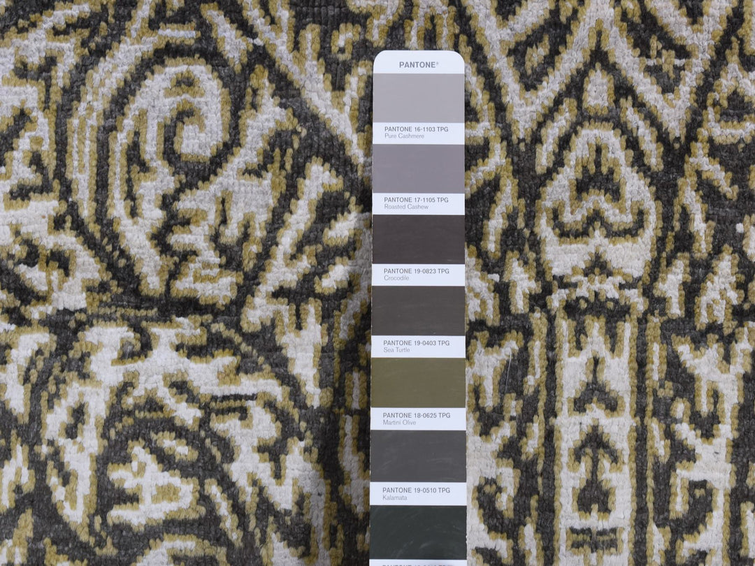 8'8" x 12'3" New Hand Knotted Grey Wool & Silk Rectangle Oriental Rug - MOA10287081
