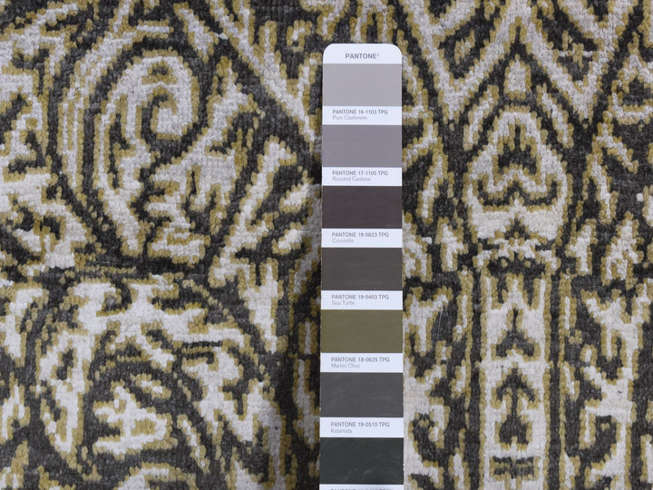 8'8" x 12'3" New Hand Knotted Grey Wool & Silk Rectangle Oriental Rug - MOA10287081