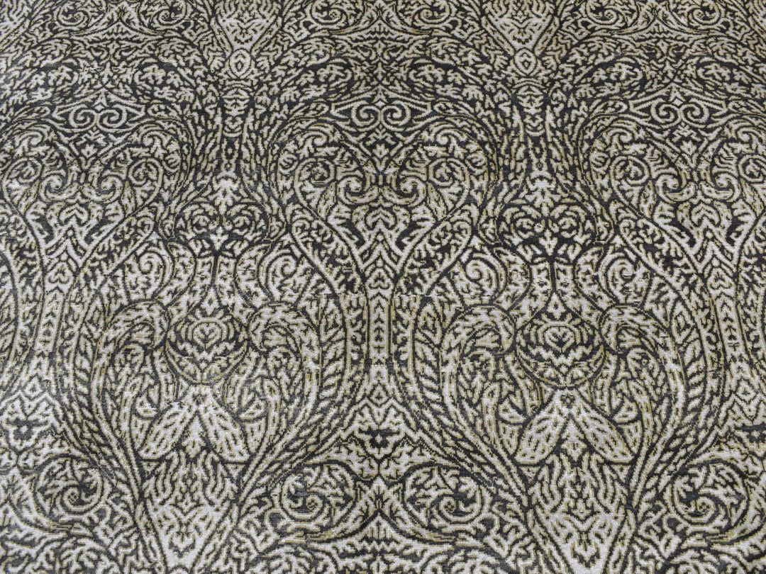 8'8" x 12'3" New Hand Knotted Grey Wool & Silk Rectangle Oriental Rug - MOA10287081