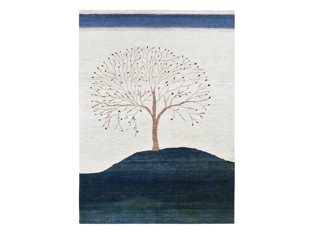 9'8" x 13'8" New Hand Knotted Ivory Wool Rectangle Oriental Rug - MOA10287084